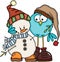 Blue bird embracing cute snowman