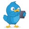 Blue Bird Holding Tablet PC