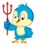 Blue bird is holding a trident, illustration, vector