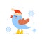 Blue Bird in a New Year\\\'s cap. Funny character in a flat style. For your Christmas and New Years design.