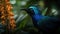 Blue Bird-of-Paradise close up with plants background. Generative AI