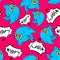 Blue bird and swearing words seamless pattern. Birdie and foul l
