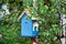 Blue birdhouse on the tree