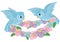 Blue Birds Carrying Flowers