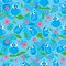 Blue Birds Flower Bloom Seamless Pattern_eps