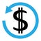 Blue and black chargeback icon. Dollar symbol. Vector illustration