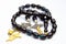 Blue black and silver gold beads sequenced, short rosary, tespih tesbih