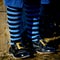 Blue and Black Striped Socks with Santa Shoes