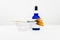 Blue blank eye dropper bottle for cosmetic chemical peel formula, with dish and applicator makeup brush, for beauty treatments, wi