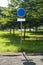 Blue blank road sign on the housing street