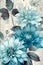 Blue Blossoms: A Historical Print of Dahlias and Leaves on a Black Background