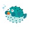 Blue Blowfish cartoon character.