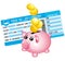 Blue boarding pass and piggy bank icon.