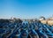 The blue boats park at of Skala du Port