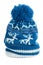 Blue bobble ski hat isolated white vertical reindeer pattern wool warm