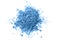 Blue body scrub scattered on a white isolated background Fashionable cosmetics concept Blue
