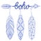 Blue Bohemian Arrow, Amulet, letters Boho with henna feathers.