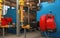 Blue boilers and red gas burners