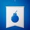 Blue Bomb ready to explode icon isolated on blue background. White pennant template. Vector