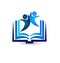 Blue book of learning, with teamwork people, vector logo