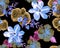 Blue Botanical Set. Gray Orchid Illustration. Lavender Hibiscus Textile. Flower Painting. Watercolor Texture. Seamless Illustratio
