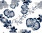 Blue Botanical Set. Navy Orchid Illustration. Gray Hibiscus Backdrop. Flower Backdrop. Watercolor Foliage. Seamless Foliage. Patte