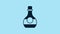 Blue Bottle of cognac or brandy icon isolated on blue background. 4K Video motion graphic animation