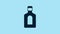 Blue Bottle of shampoo icon isolated on blue background. 4K Video motion graphic animation