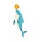 Blue Bottlenose Dolphin Balancing A Ball For Entertainment Show, Realistic Aquatic Mammal Vector Drawing