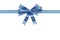Blue bow, gift ribbon, straight horizontal isolated on white background