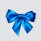 Blue bow. Realistic silk bow. Decoration for gifts and packing blue bow. Vector