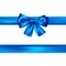 Blue bow with ribbon isolated on white background. Realistic silk bow. Decoration for gifts and packing blue bow. Vector