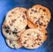 Blue Bowl of Chocolate Chip Cookies