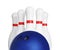 Blue bowling ball and pins on white background