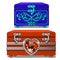 Blue box with ornament and red box with ruby heart