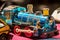 Blue brass vintage toy train