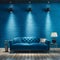 Blue brick wall illuminated by spotlights creates urban ambiance