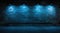 Blue brick wall with spotlights. 3D rendering. Neon light