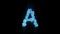 Blue brilliants or frozen ice letter A on black backdrop, isolated - object 3D illustration