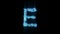 Blue brilliants or ice crystals letter E on black backdrop, isolated - object 3D illustration