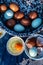 Blue and brown eggs cooking ingredient food preparation