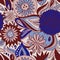 Blue brown pattern with flowers and ornaments