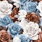 Blue And Brown Roses On A White Background - Hyper-detailed Renderings