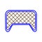 Blue and brown soccer goal on white backdrop