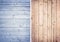 Blue, brown wooden wall, planks. Floor surface