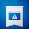 Blue Browser with exclamation mark icon isolated on blue background. Alert message smartphone notification. White