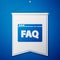 Blue Browser FAQ icon isolated on blue background. Internet communication protocol. White pennant template. Vector