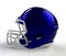 Blue brushed galvanized american football helmet side view on a white background with detailed clipping path