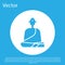 Blue Buddhist monk in robes sitting in meditation icon isolated on blue background. White circle button. Vector