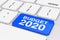 Blue Budget 2020 Key on White PC Keyboard. 3d Rendering